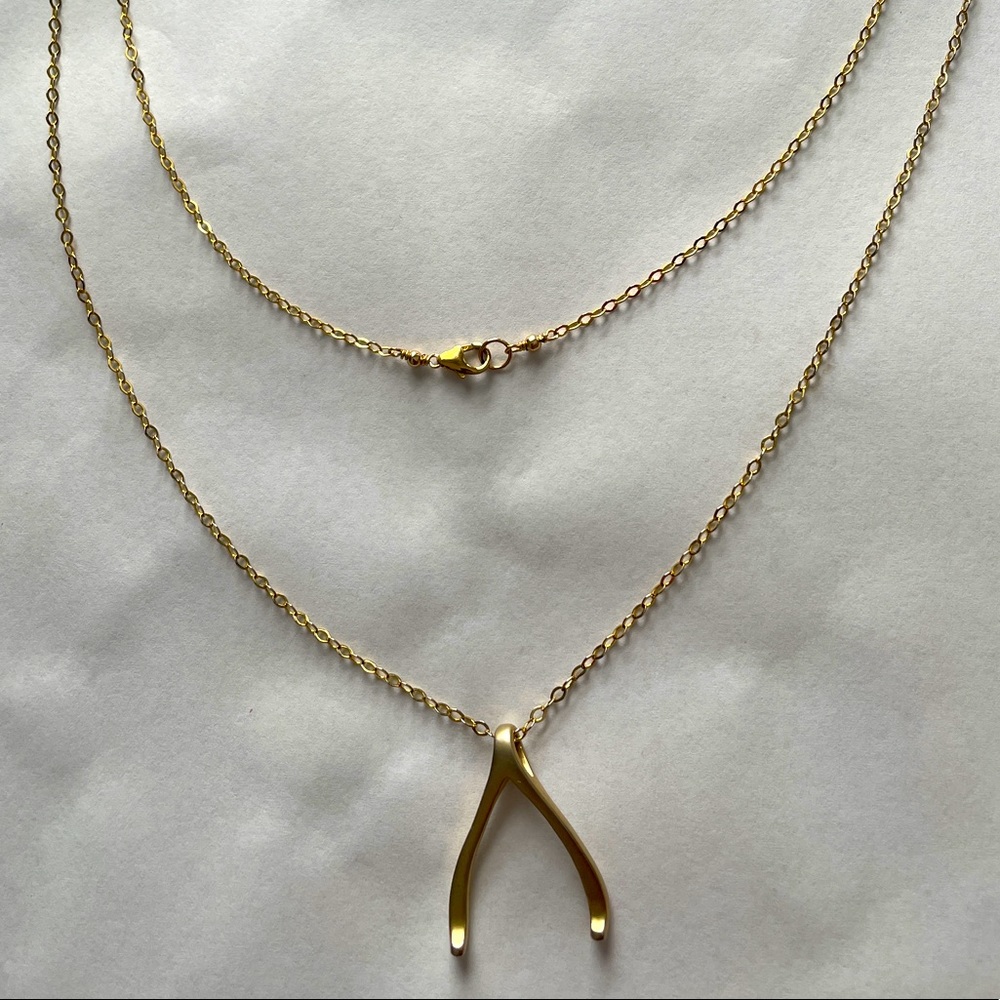 Wish bone necklace gold (hallmarks GF 14/20)
